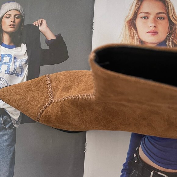 LATTELIER Brown Suede Leather Booties/Pointed Toe/Unique Heel: NWOB! Size 39 - Picture 9 of 10